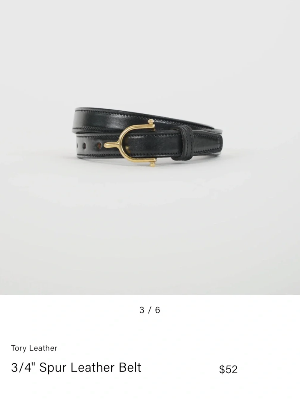 Tory Slim Black Leather Belt with Gold Spur Buckle